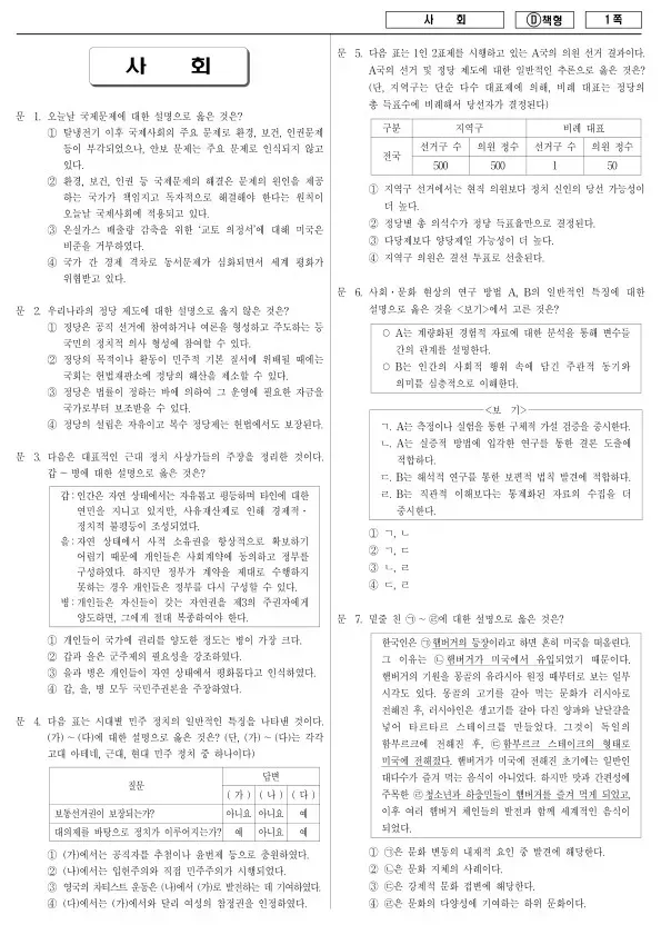 2017년 제1회 지방공무원 9급 사회 (D)