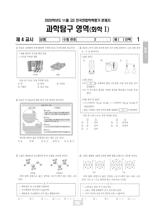 2020년 11월 고2 과학탐구 화학 I