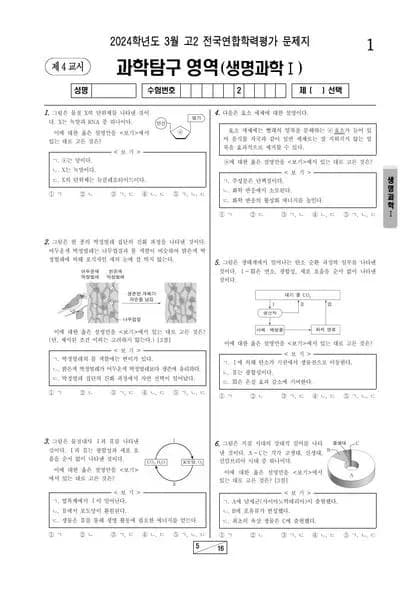 2024년 3월 고2 과학탐구 생명과학 I 썸네일 이미지