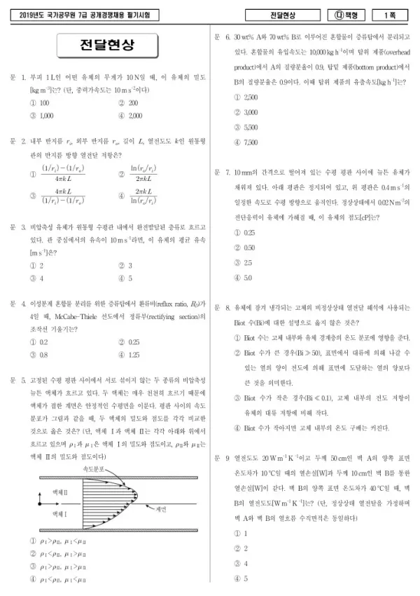 2019년 국가공무원 7급 전달현상 (다)