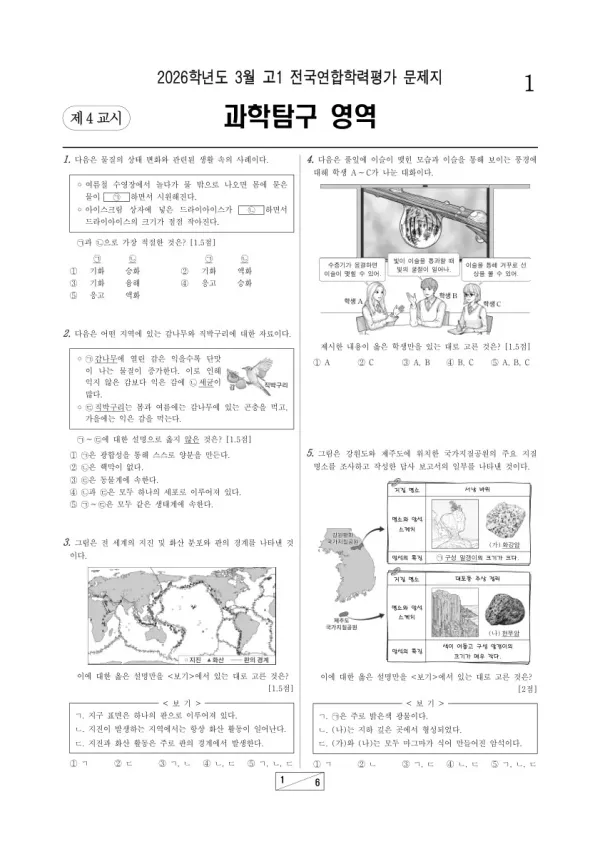 2026년 3월 고1 학평(서울) 통합과학