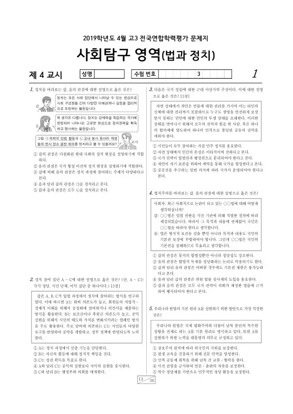 2019년 4월 고3 학평(경기) 법과정치