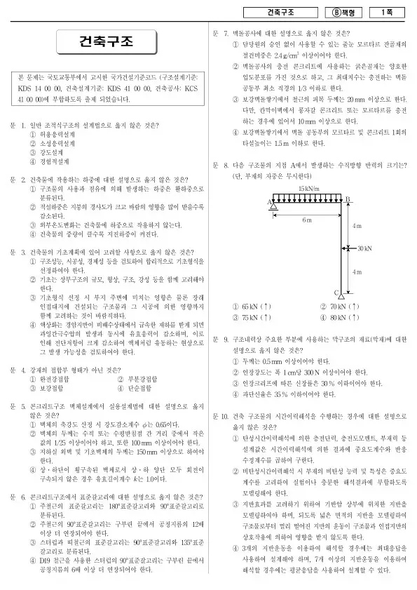2018년 제1회 지방공무원 9급 건축구조 (B)