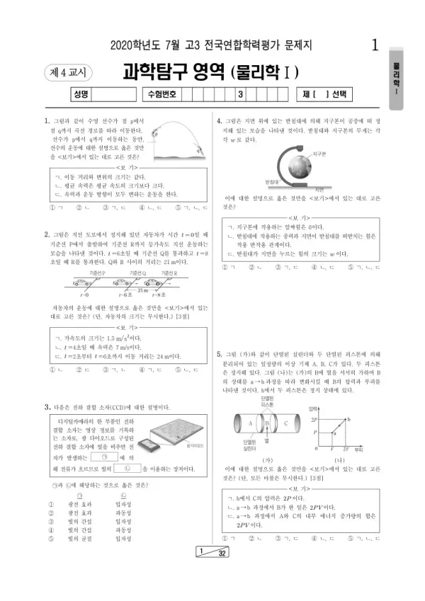 2020년 7월 고3 학평(인천) 물리학I