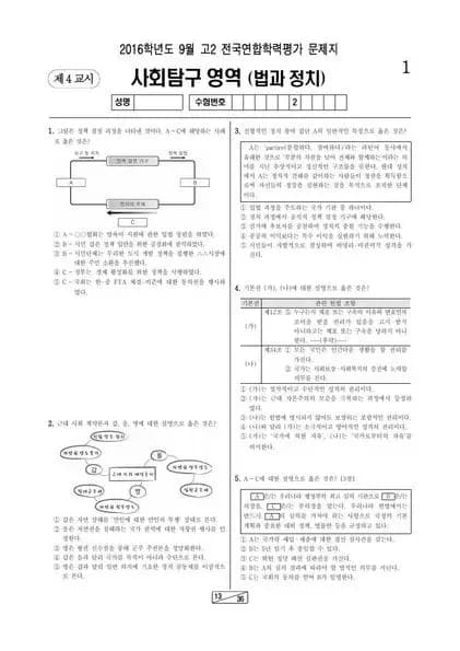 2016년 9월 고2 사회탐구 법과 정치