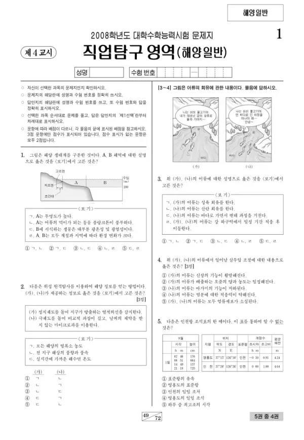 2008학년도 수능 해양일반