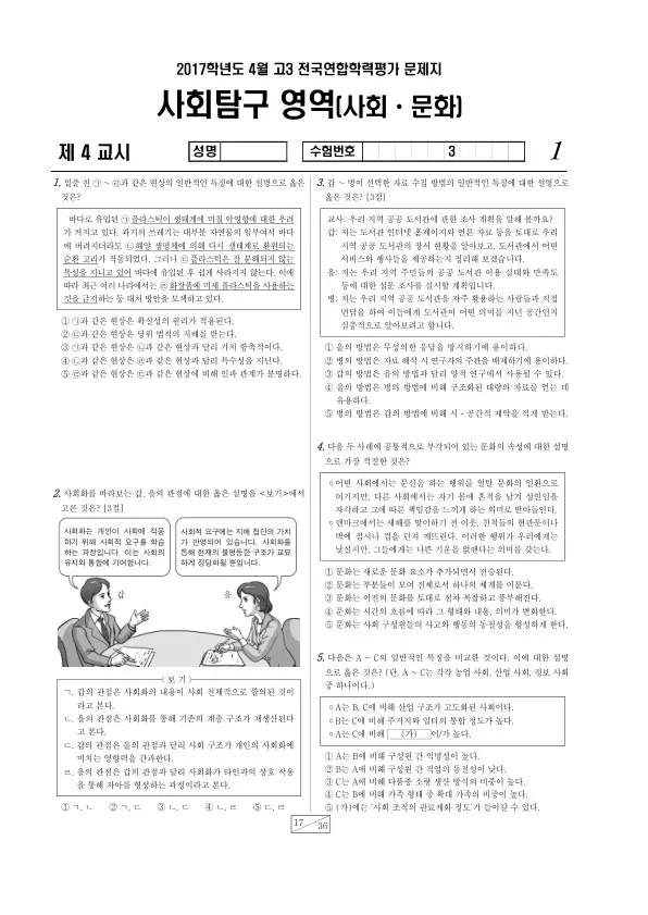 2017년 4월 고3 학평(경기) 사회·문화
