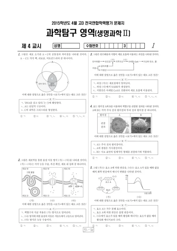 2015년 4월 고3 학평(경기) 생명과학II
