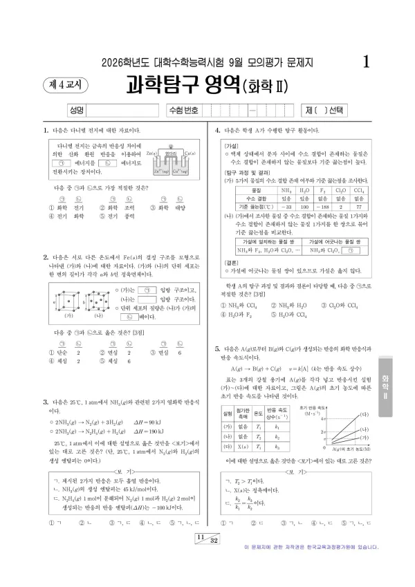 2026년 9월 고3 과학탐구화학II