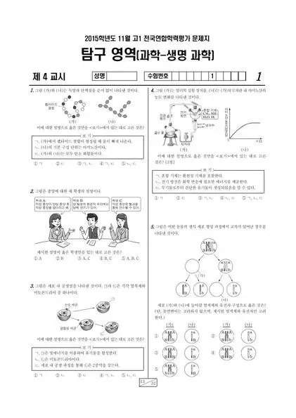 2015년 11월 고1 과학탐구 생명과학 I
