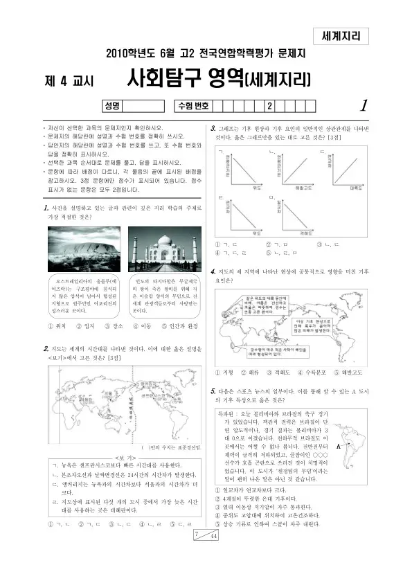 2010년 6월 고2 학평(부산) 세계지리
