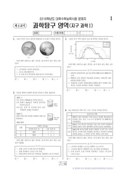 2016학년도 수능 지구과학 I
