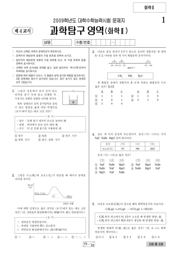 2009학년도 수능 화학II