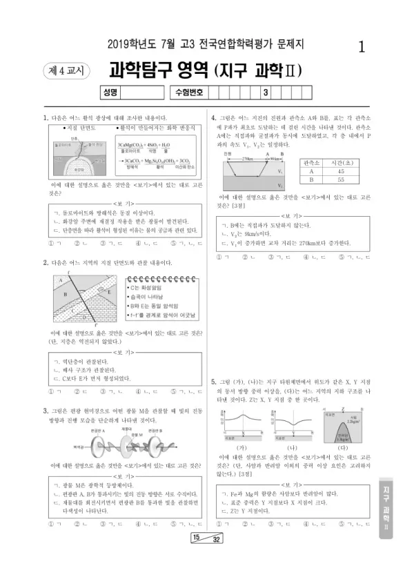 2019년 7월 고3 학평(인천) 지구과학II