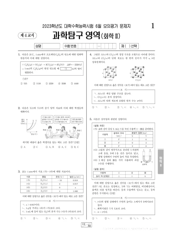 2023년 6월 고3 과학탐구 화학 II