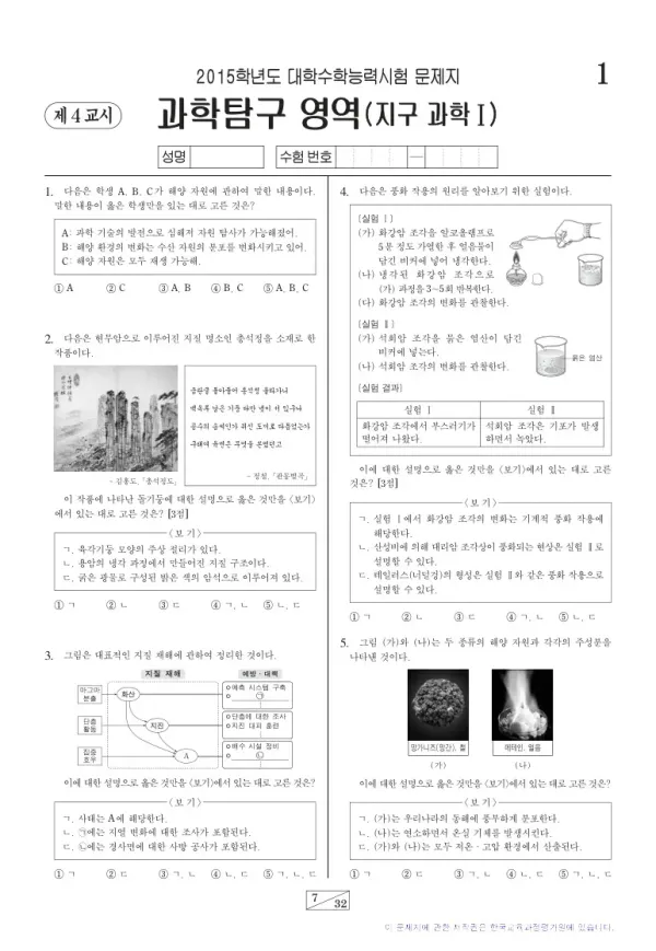 2015학년도 수능 지구과학I