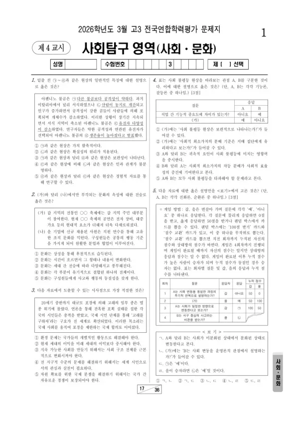 2026년 고3 3월 학평(서울) 사회·문화