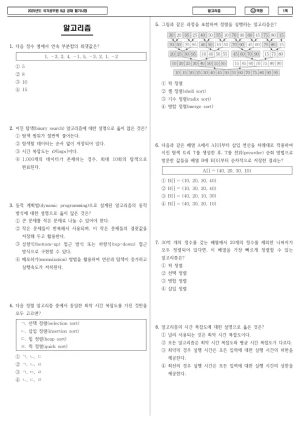 2025년 국가공무원 9급 알고리즘 (나)