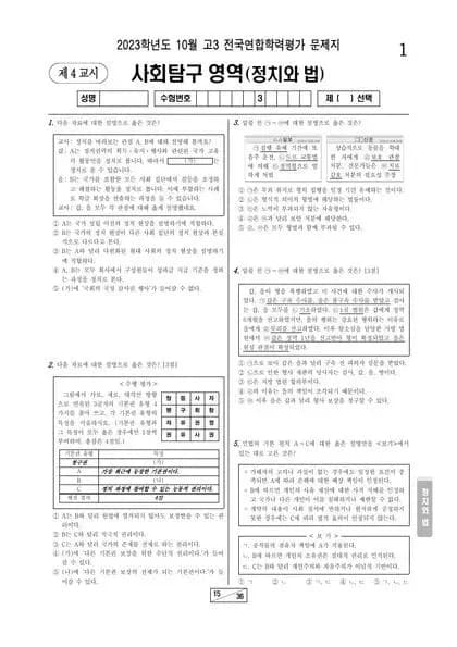 2023년 10월 고3 사회탐구 정치와 법