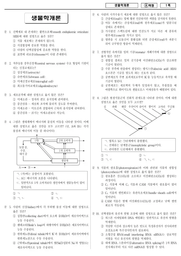 2018년 제2회 지방공무원 7급 생물학개론 (A)