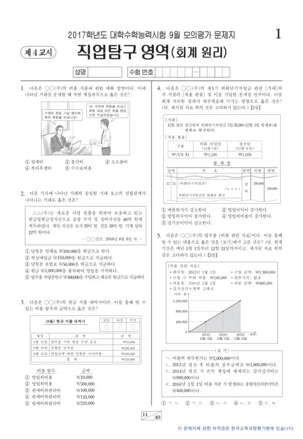 2017학년도 9월 모평(평가원) 회계 원리