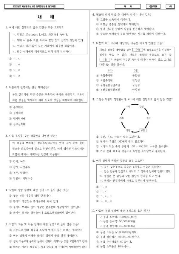 2023년 제2회 지방공무원 9급 경력경쟁 재배 (B)