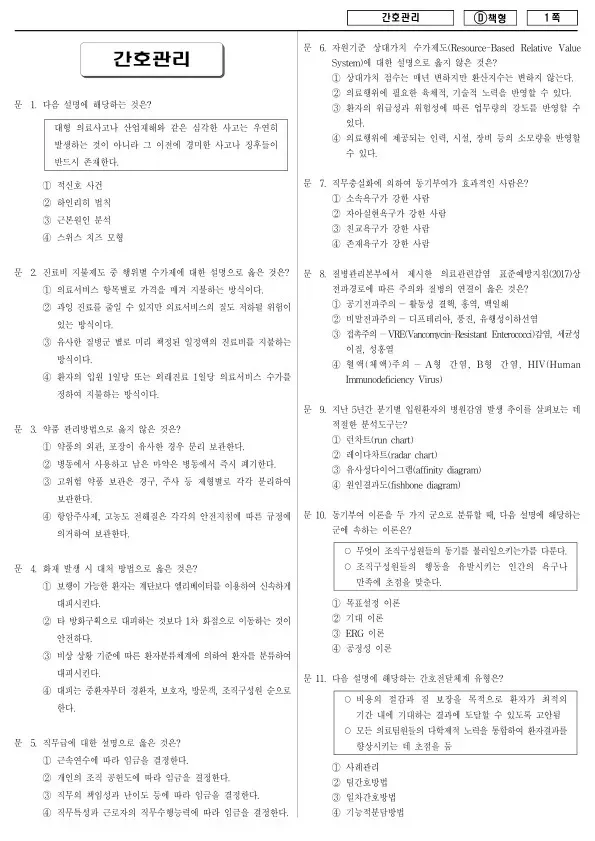 2018년 제1회 지방공무원 9급 간호관리 (D)
