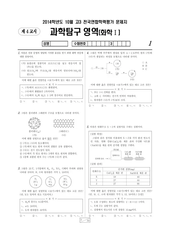 2014년 10월 고3 학평(서울) 화학I