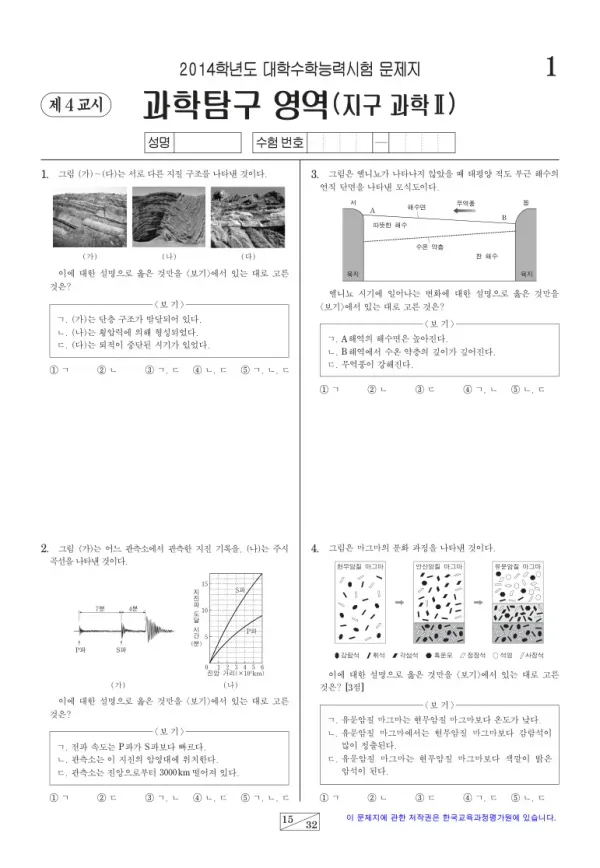 2014학년도 수능 지구과학II