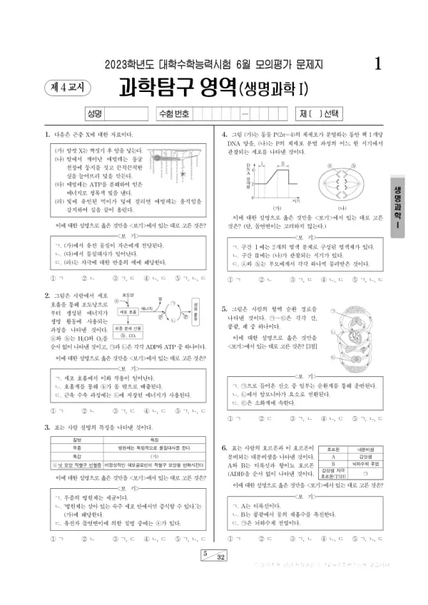 2023년 6월 고3 과학탐구 생명과학 I