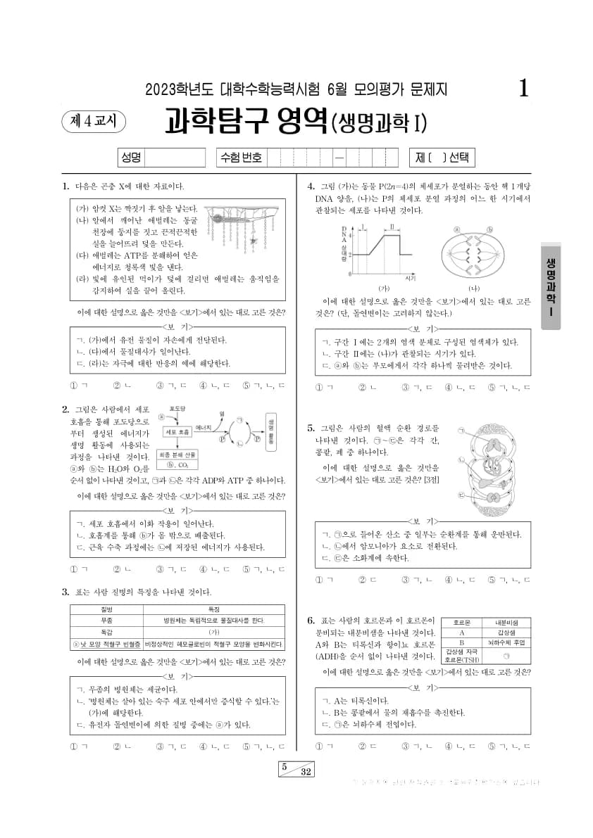 2023년 6월 고3 과학탐구 생명과학 I 썸네일 이미지