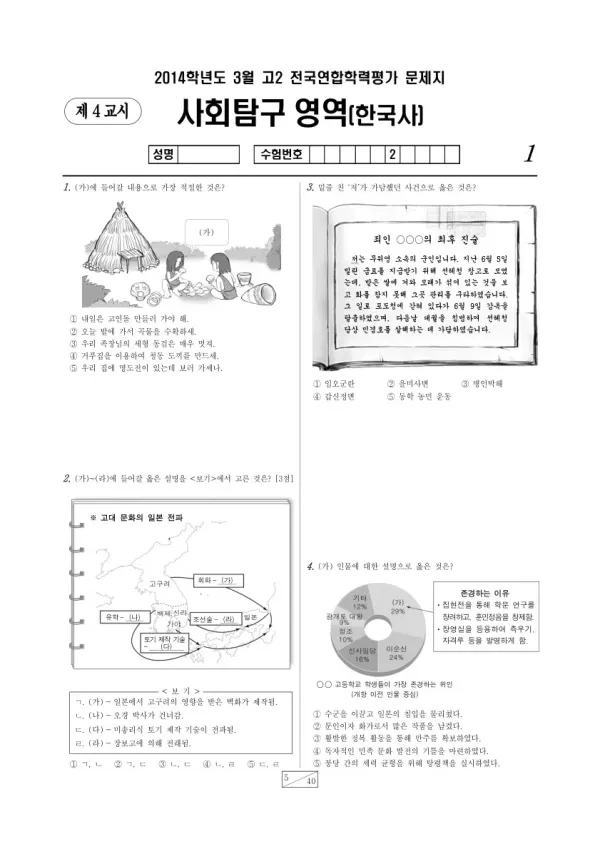 2014년 3월 고2 학평(서울) 한국사