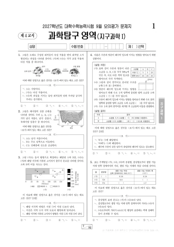 2026년 고3 9월 모평(평가원) 지구과학Ⅰ