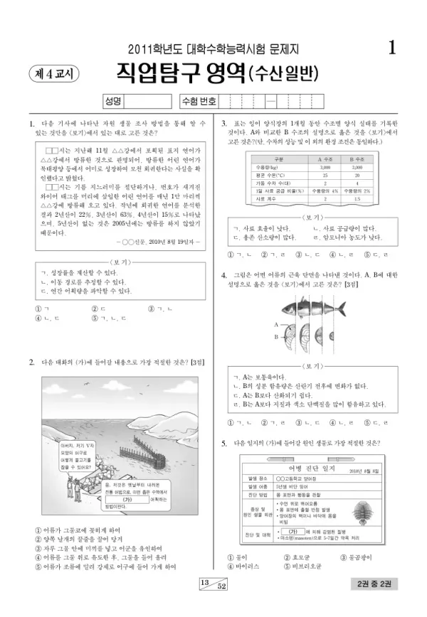 2011학년도 수능 수산일반