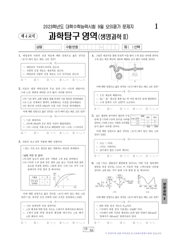 2021년 4월 고3 과학탐구 생명과학 II
