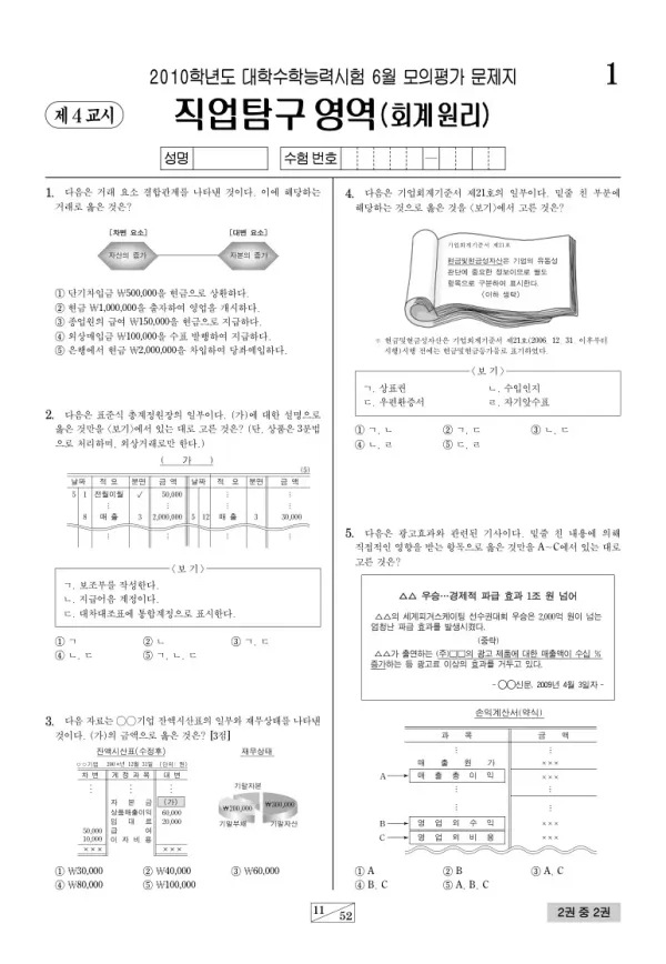 2010학년도 6월 모평(평가원) 회계원리