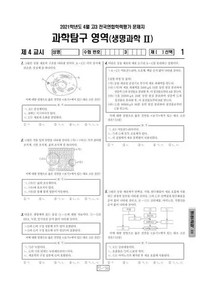 2021년 4월 고3 과학탐구