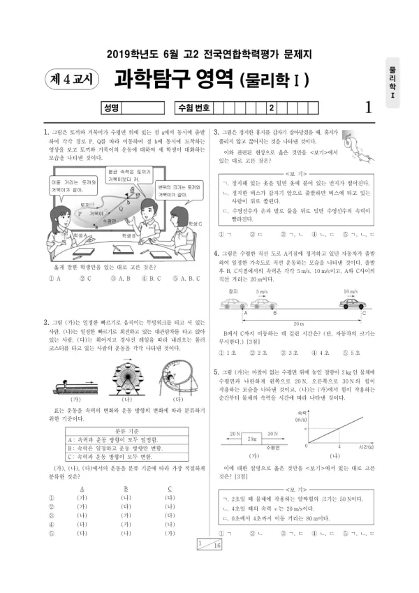 2019년 6월 고2 과학탐구 물리학 I