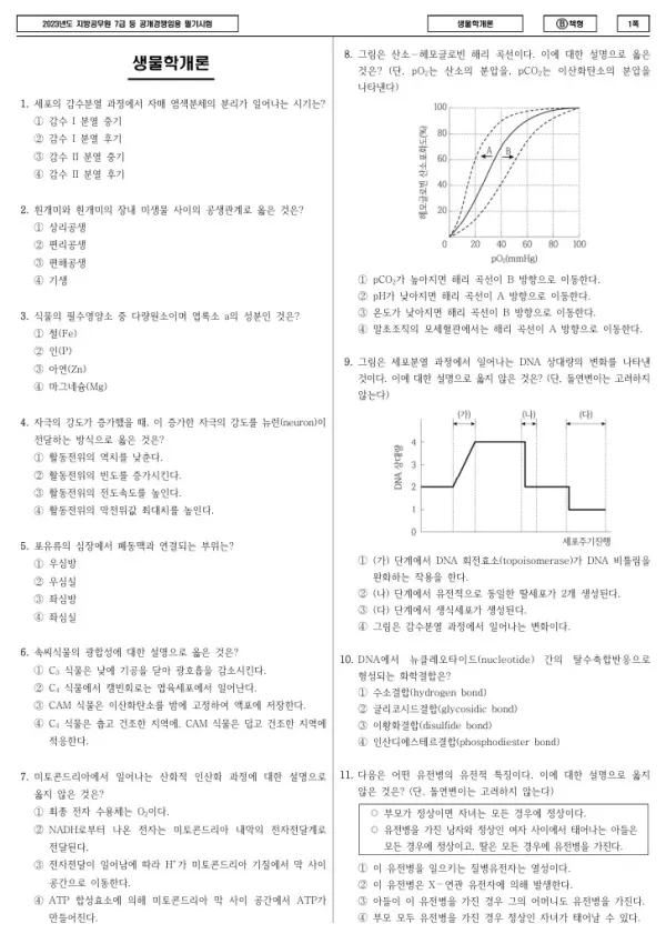 2023년 제2회 지방공무원 7급 생물학개론 (B)