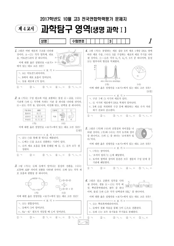 2017년 10월 고3 학평(서울) 생명과학I