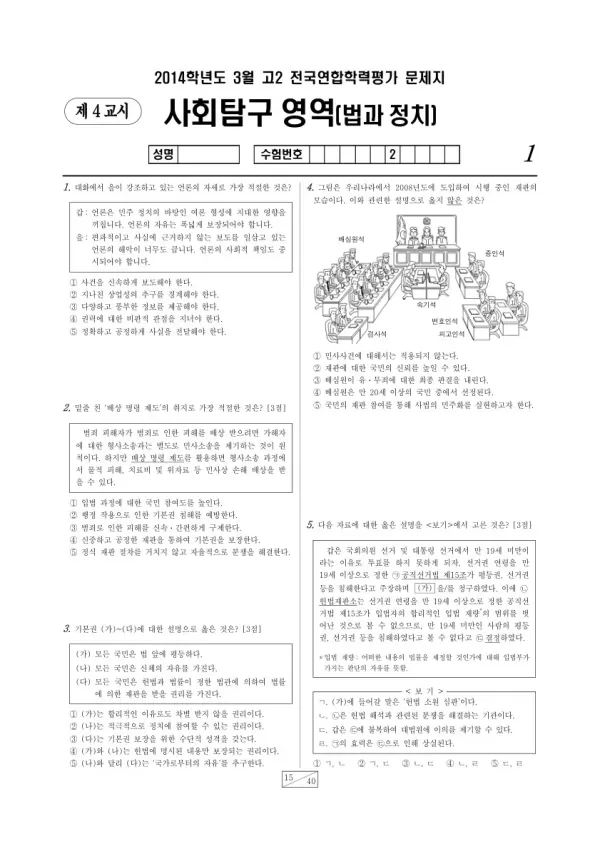 2014년 3월 고2 학평(서울) 법과정치