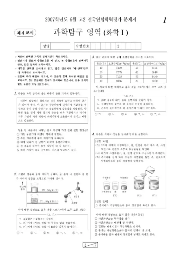 2007년 6월 고2 학평(인천) 화학I