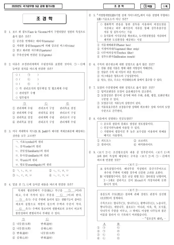 2020년 국가공무원 9급 조경학 (가)