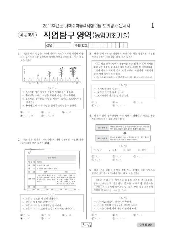 2011학년도 9월 모평(평가원) 농업기초기술