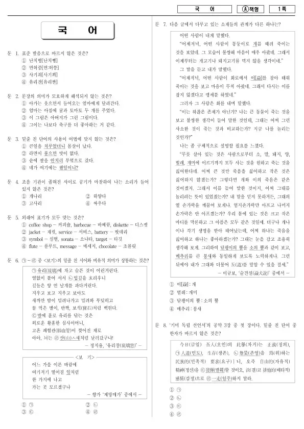 2013년 제1회 지방공무원 9급 국어 (A)