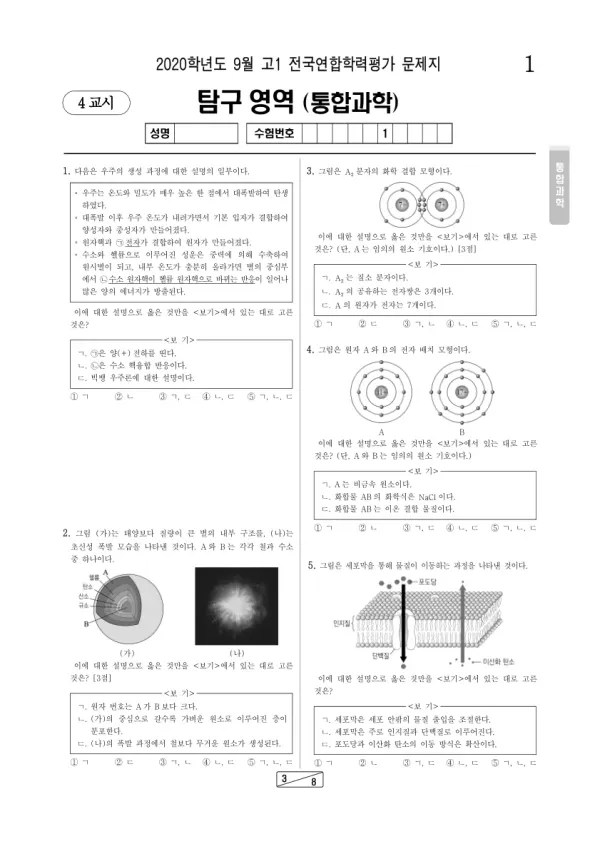 2020년 9월 고1 과학탐구 통합과학