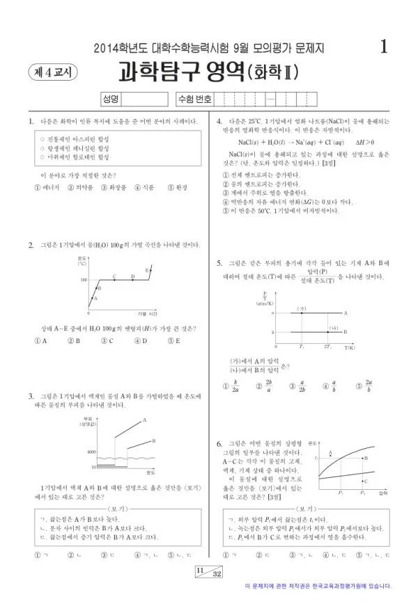 2014학년도 9월 모평(평가원) 화학II