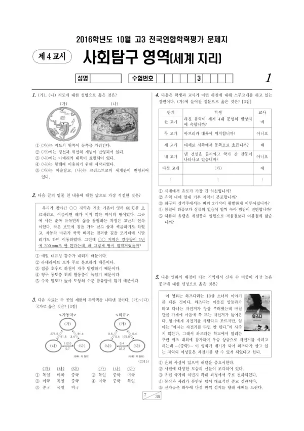 2016년 10월 고3 학평(서울) 세계지리