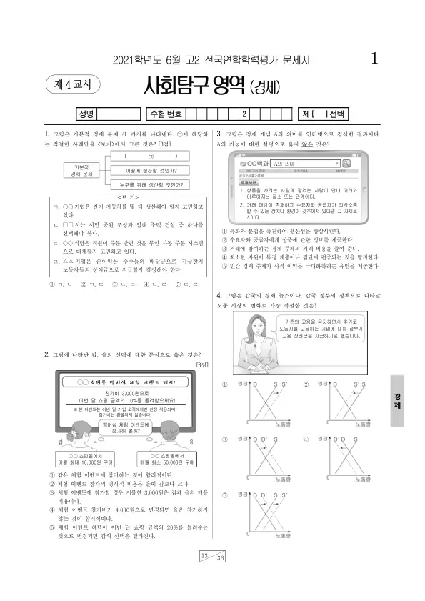 2021년 6월 고2 사회탐구 경제