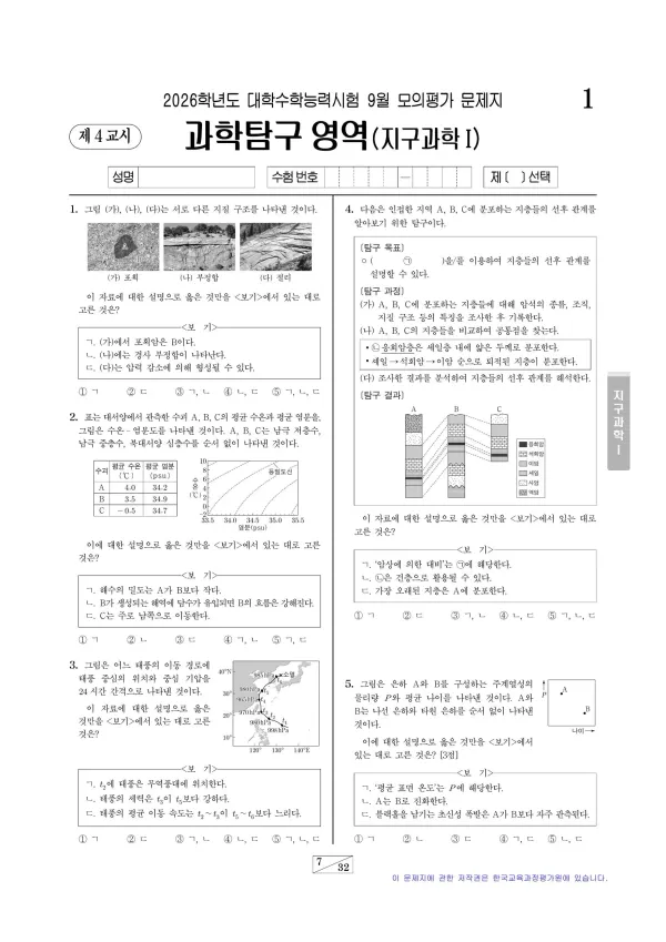 2026년 9월 고3 지구과학 I